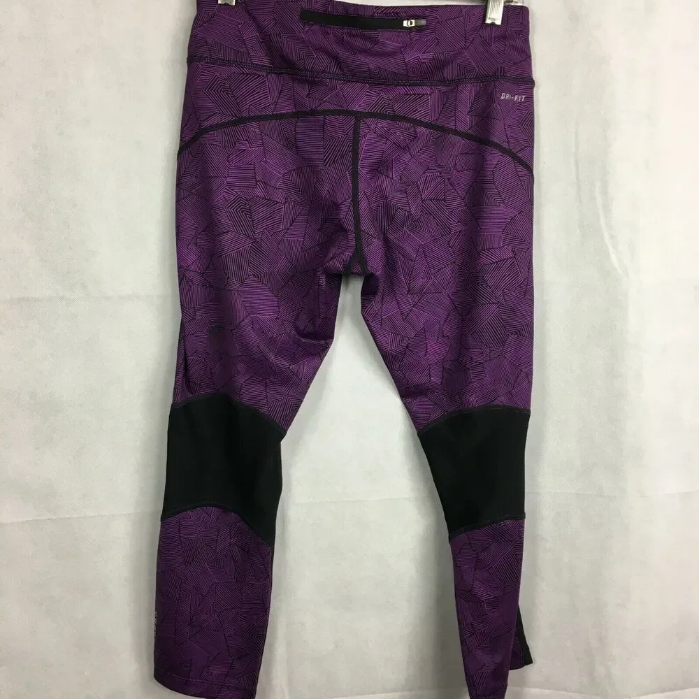 Nike Running Dri-Fit Leggings Womens Sz M‎ Purple Black Geometric Athletic